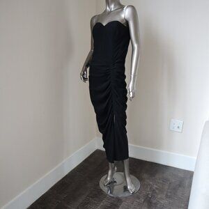 Veronica Beard Plaza Midi Dress Black Rushed Strapless Size 12 New Tag $595
